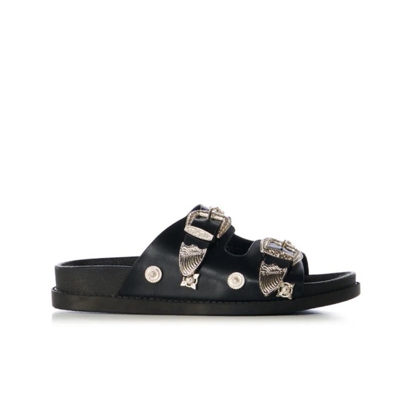 AZALEA WANG Boca Raton Black Hardware Embellished Sandal Sz 9 - Picture 4 of 5